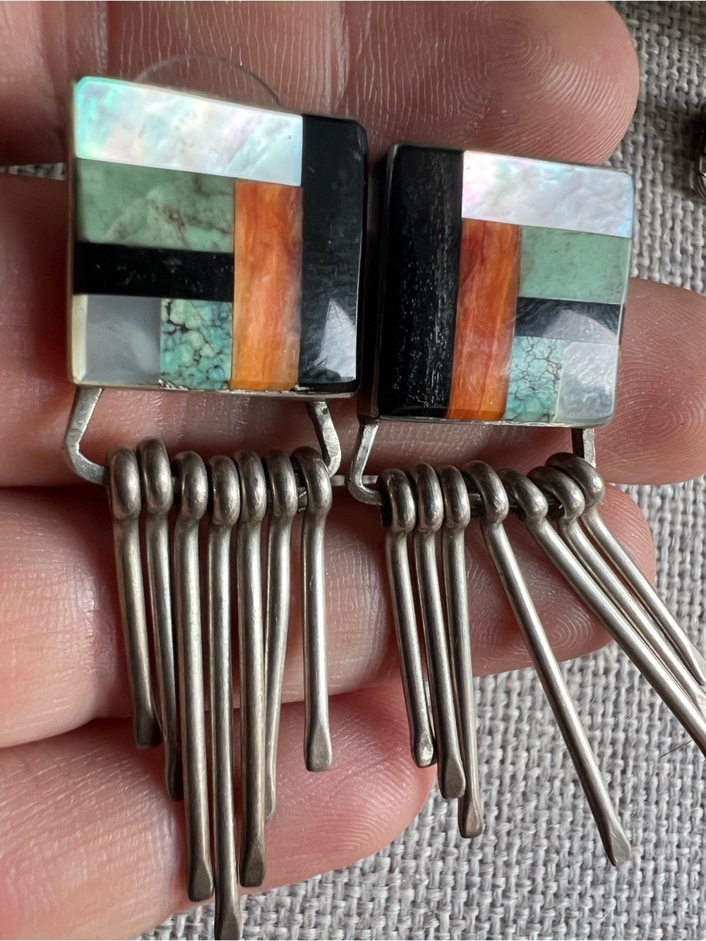 Jeffrey Tenorio Kewa Turquoise Spiny Oyster & Jet Earrings